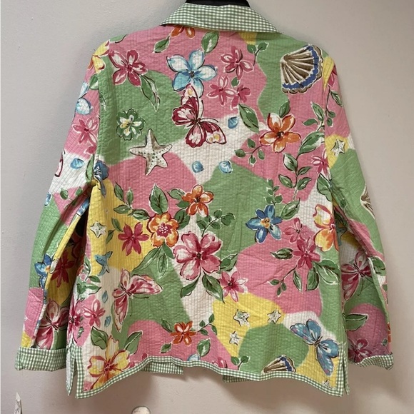 Alfred Dunner Women’s Jacket Blazer 16 Reversible Open Quilted Floral Checked - Picture 6 of 7